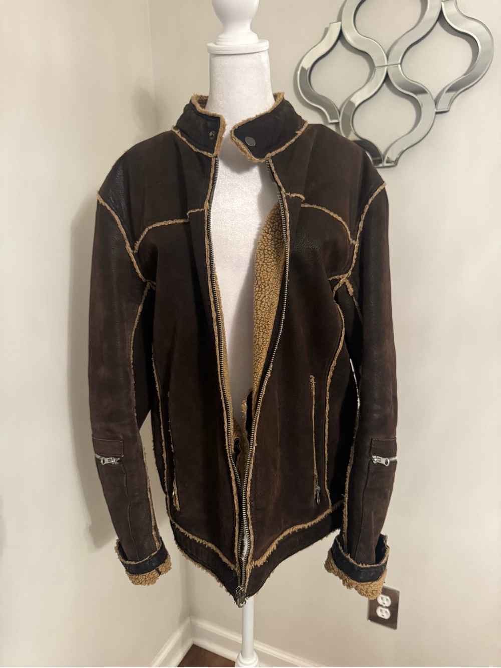 Men's Dark Brown Shearling-Lined Bomber Jacket